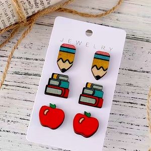 Set of Three School Theme Wooden Earrings Brand New!